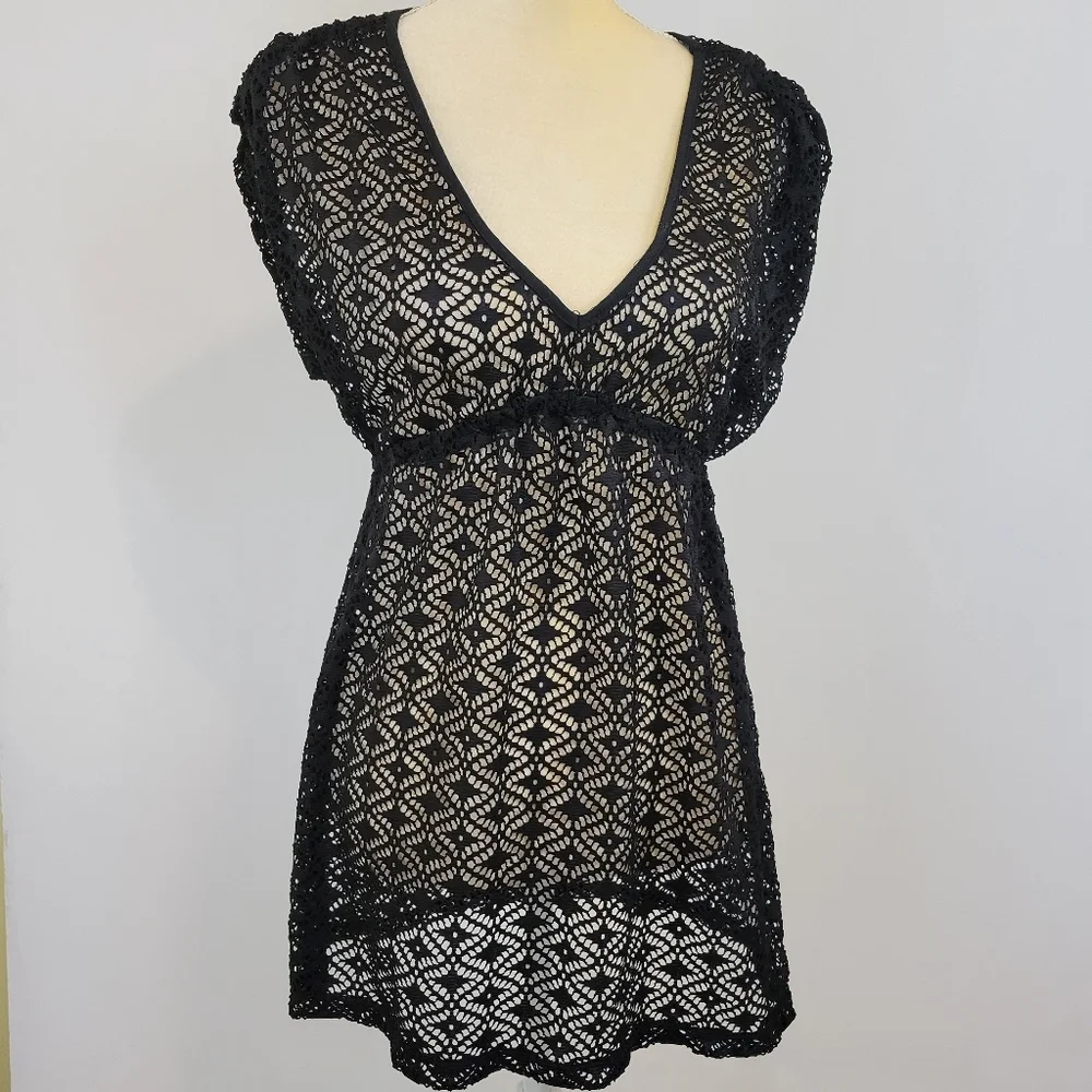 Miken Swim Black Crochet Empire Waist Swimsuit Cover‎ Up